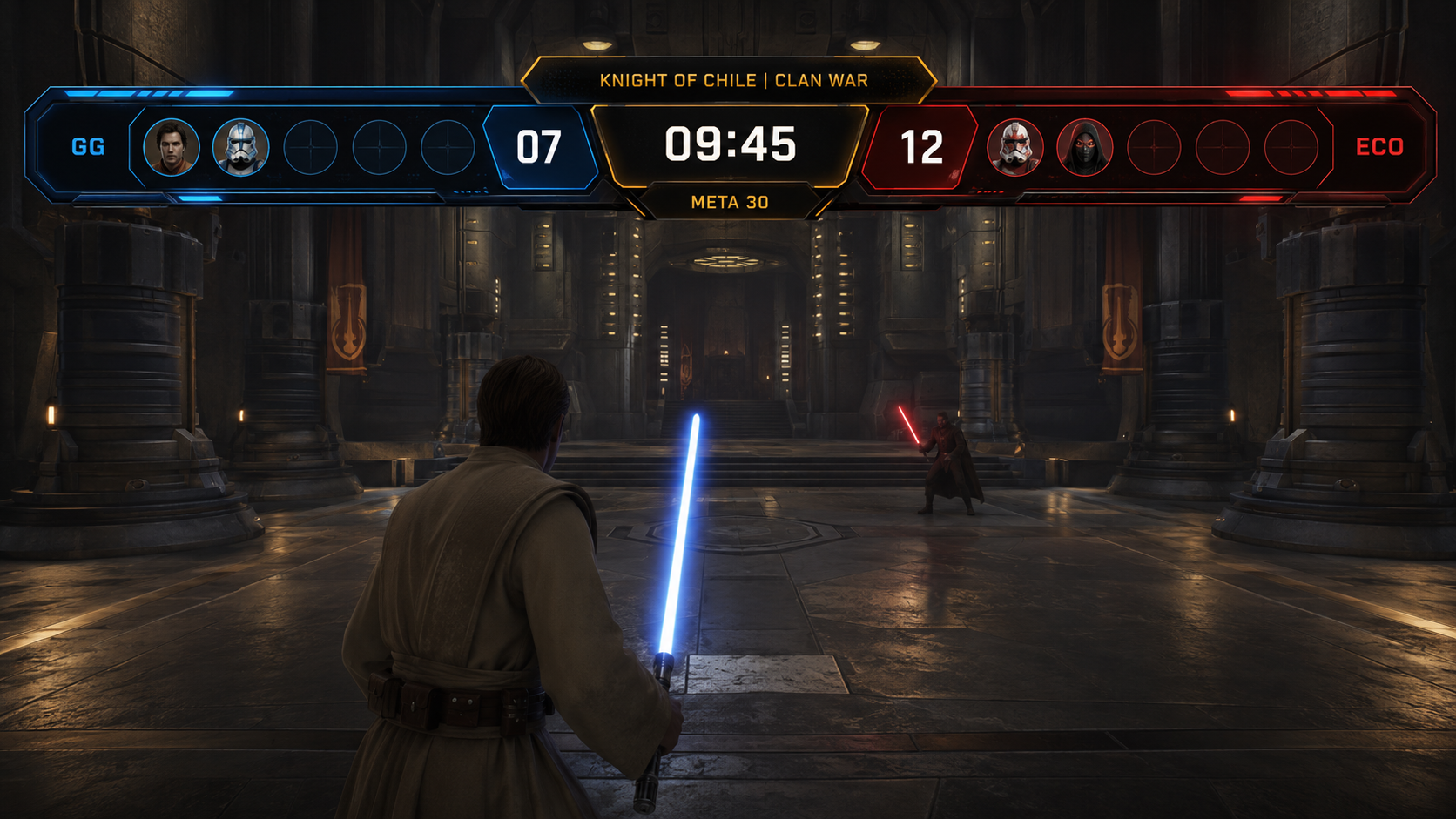 Duelo con sables de luz durante una partida de Clan War